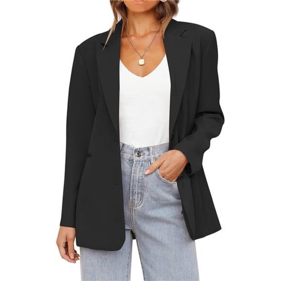 Women's 2024 Fall Casual Blazers Long Sleeve Lapel Open Front Button Work Blazer - Picture 1 of 7
